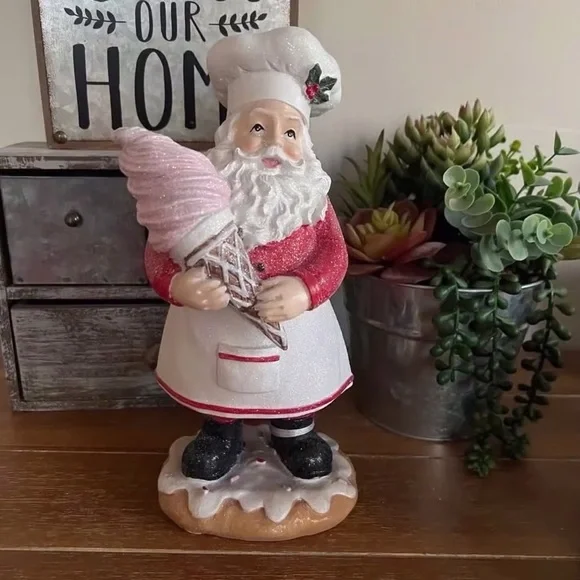 New Peppermint Square 9” Santa Holding Icecream Cone - Picture 3 of 5